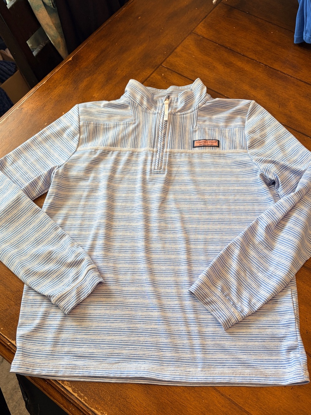 Vineyard Vines Light Blue & White Striped Kids Quarter-Zip Pullover